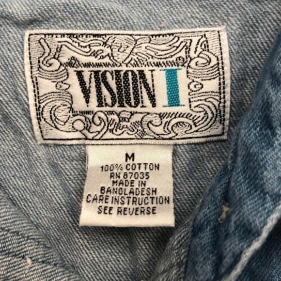 Vintage Tweety Bird Looney Tunes Sleeveless Jean Denim Shirt Medium Vision 1 - Picture 2 of 7